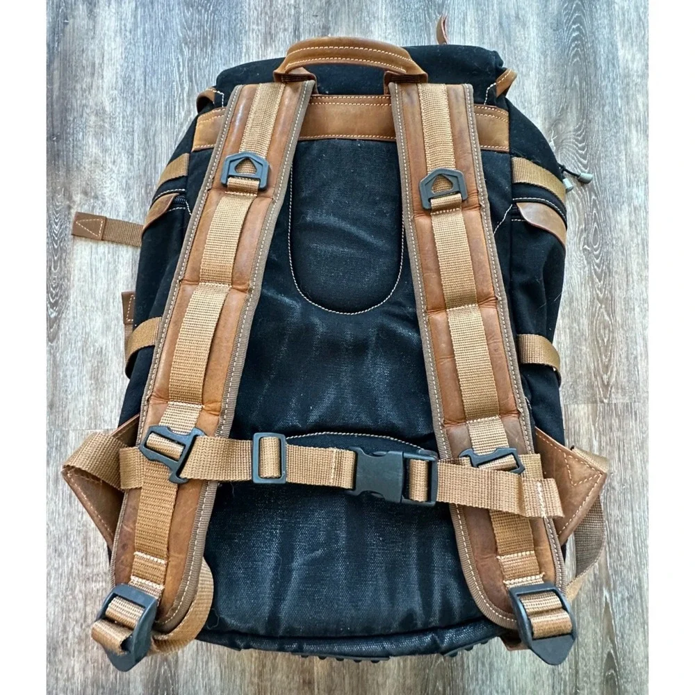 Pop's Kalahari Leather Trim Backpack Black Canvas Laptop Sturdy Bag Distressed - Picture 4 of 14